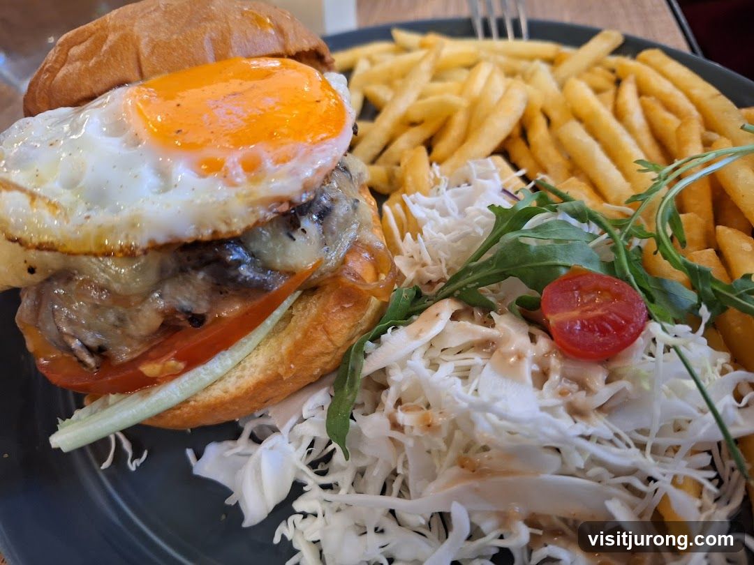 Burger with fries and salad