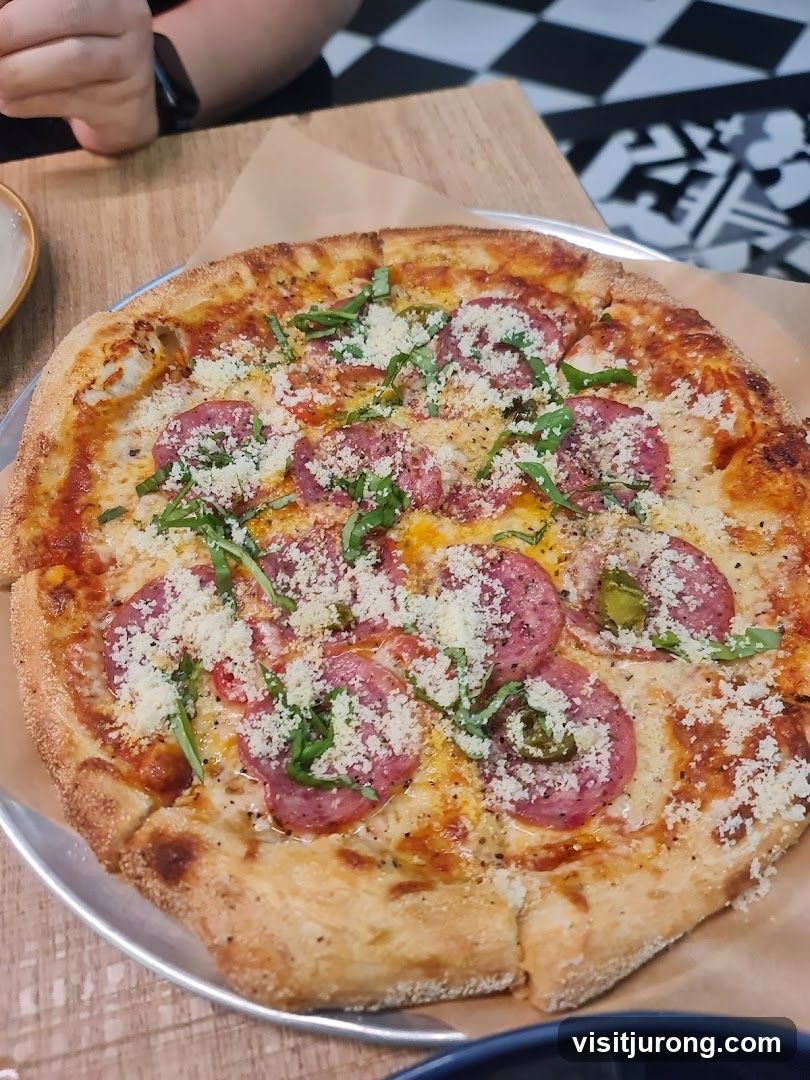 Pizza with Salami and Basil