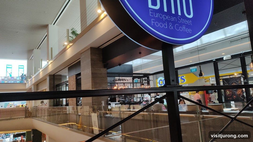 Interior of a shopping mall with a cafe