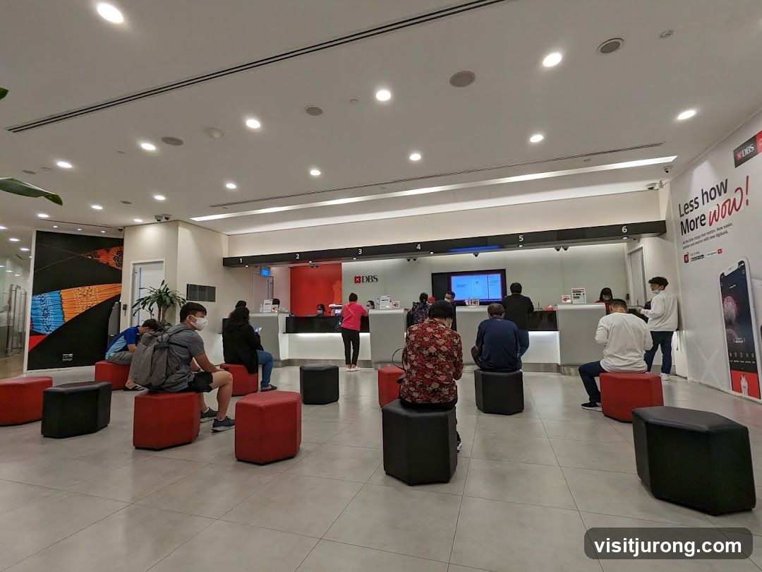 Bank interior with customers waiting