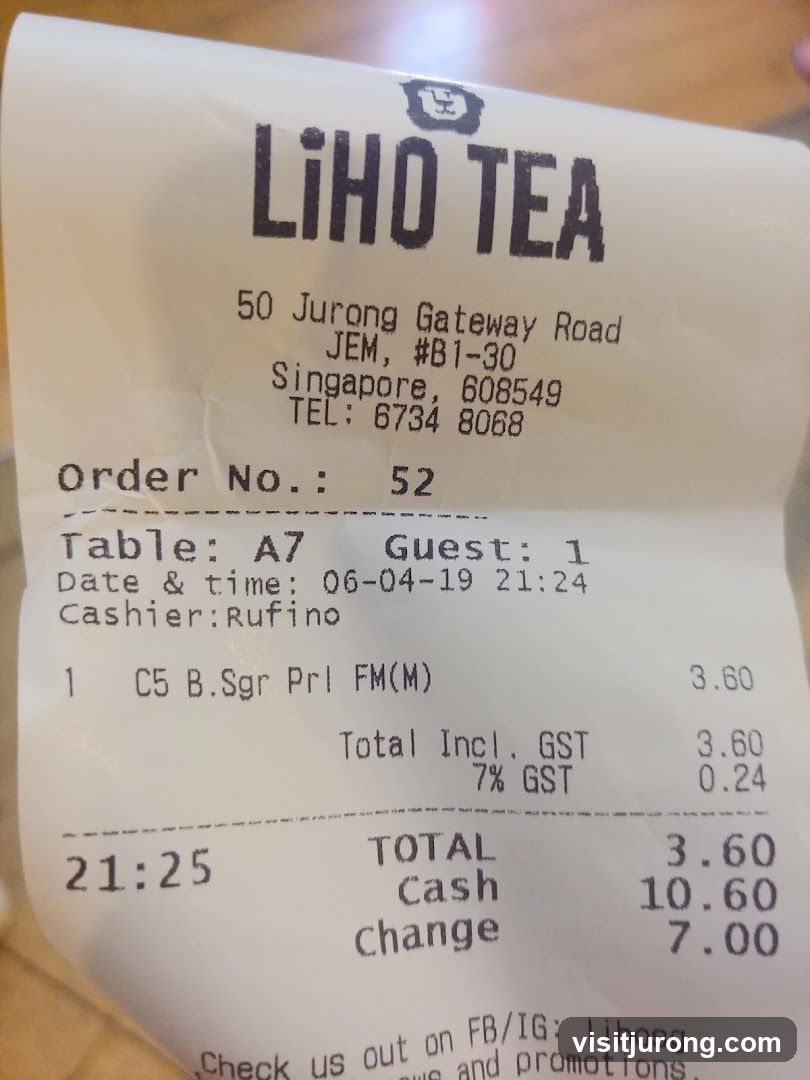 LIHO TEA Receipt