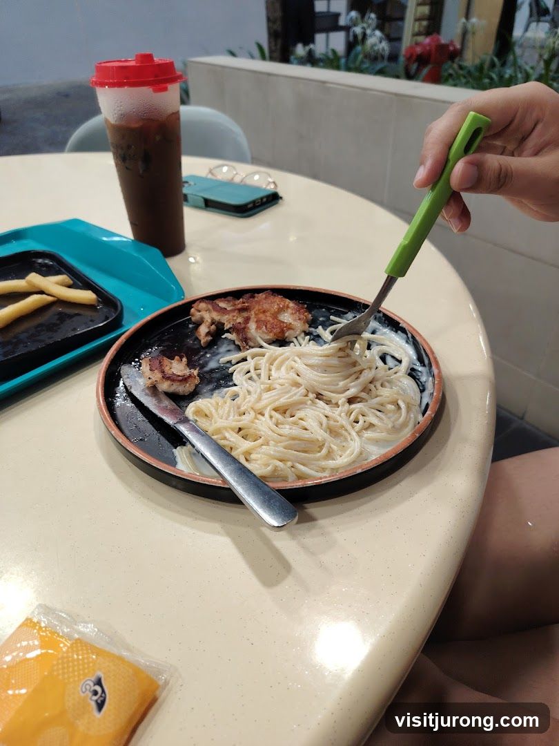 Creamy Spaghetti with Chicken and Fries