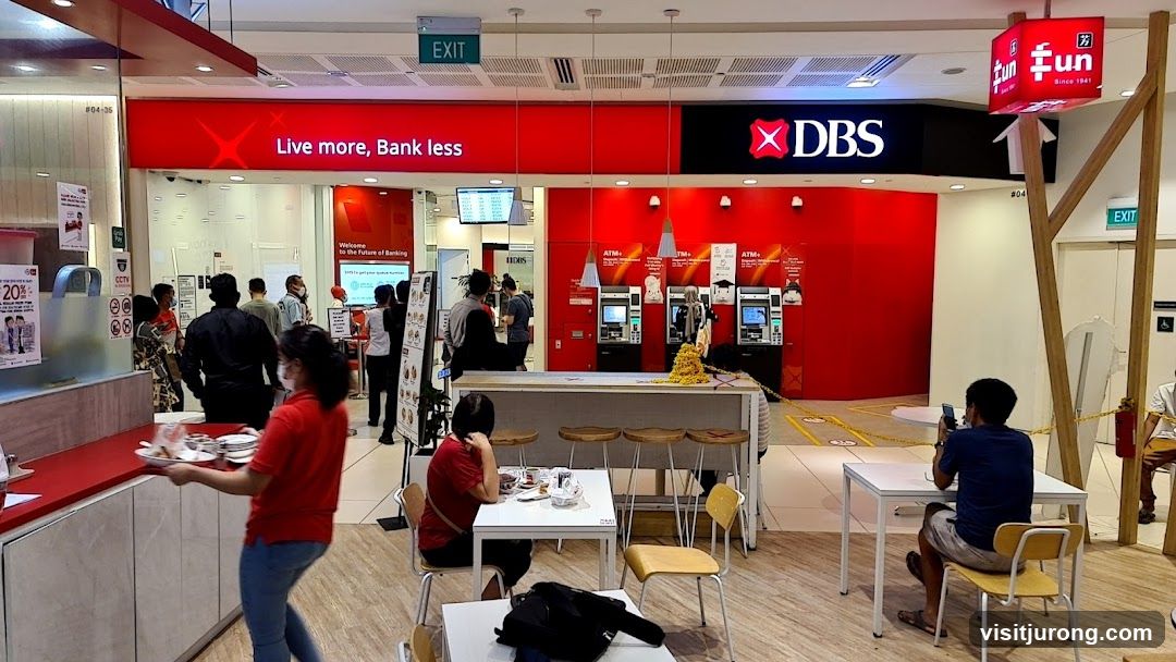 Bank Interior with ATMs and Seating Area