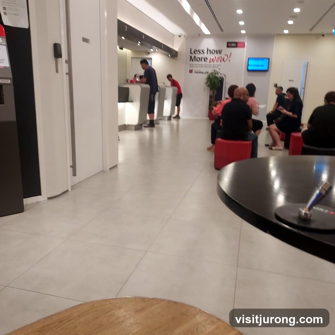 Bank Interior with Waiting Customers