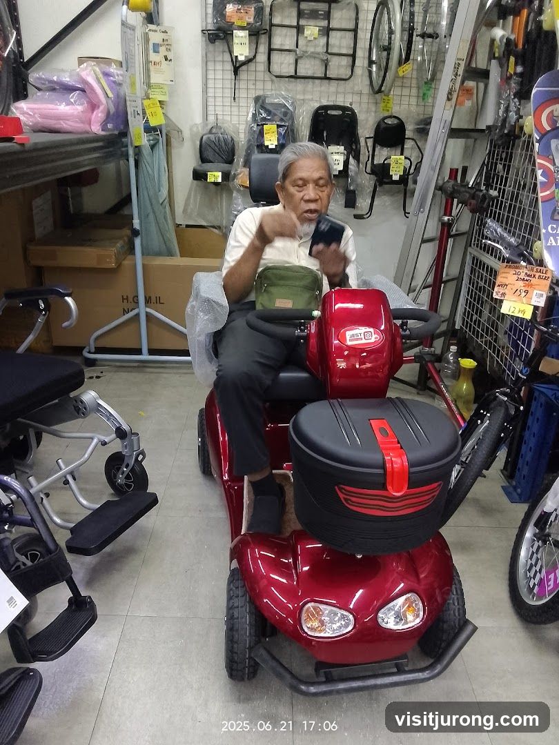 Man on mobility scooter in store
