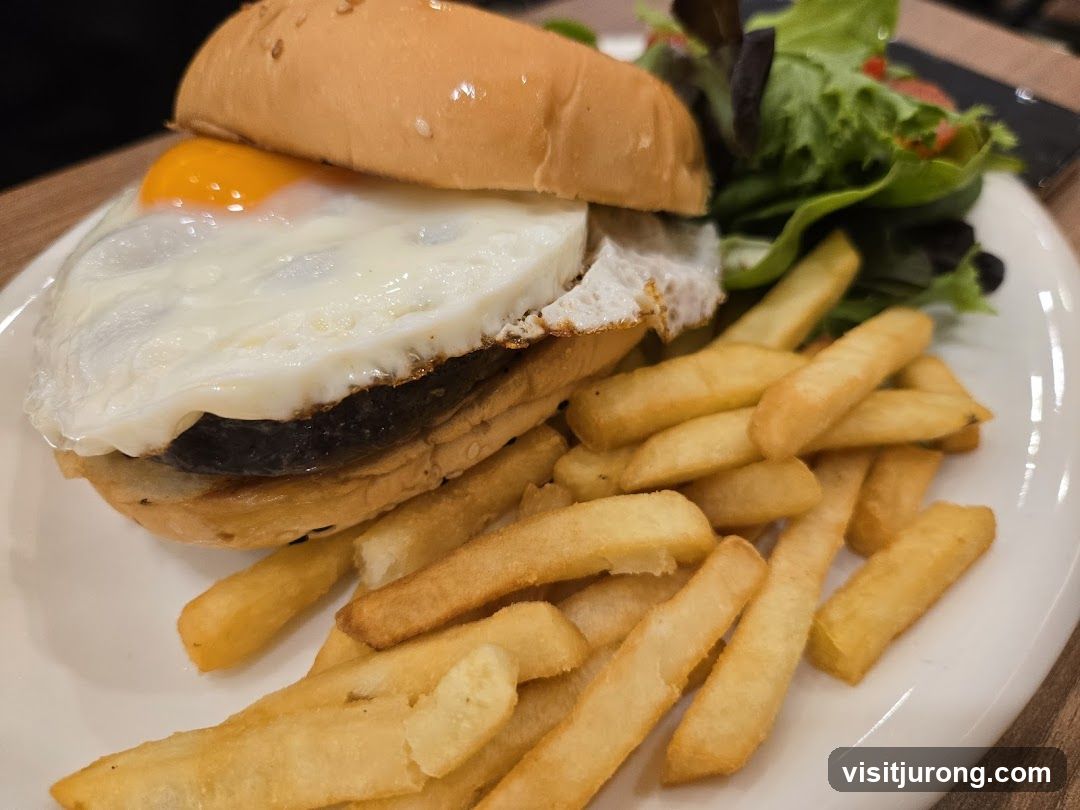 Burger with Fried Egg and Fries
