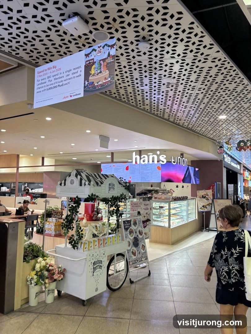 Mall interior with promotional displays and shops