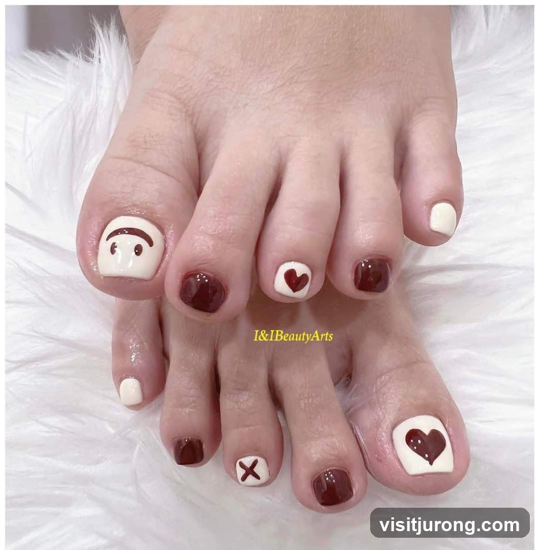 Pedicure with Heart and Face Designs