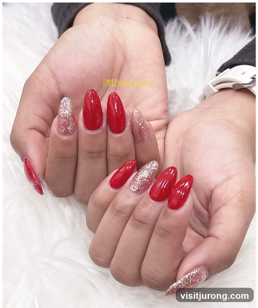 Red and Glitter Nails