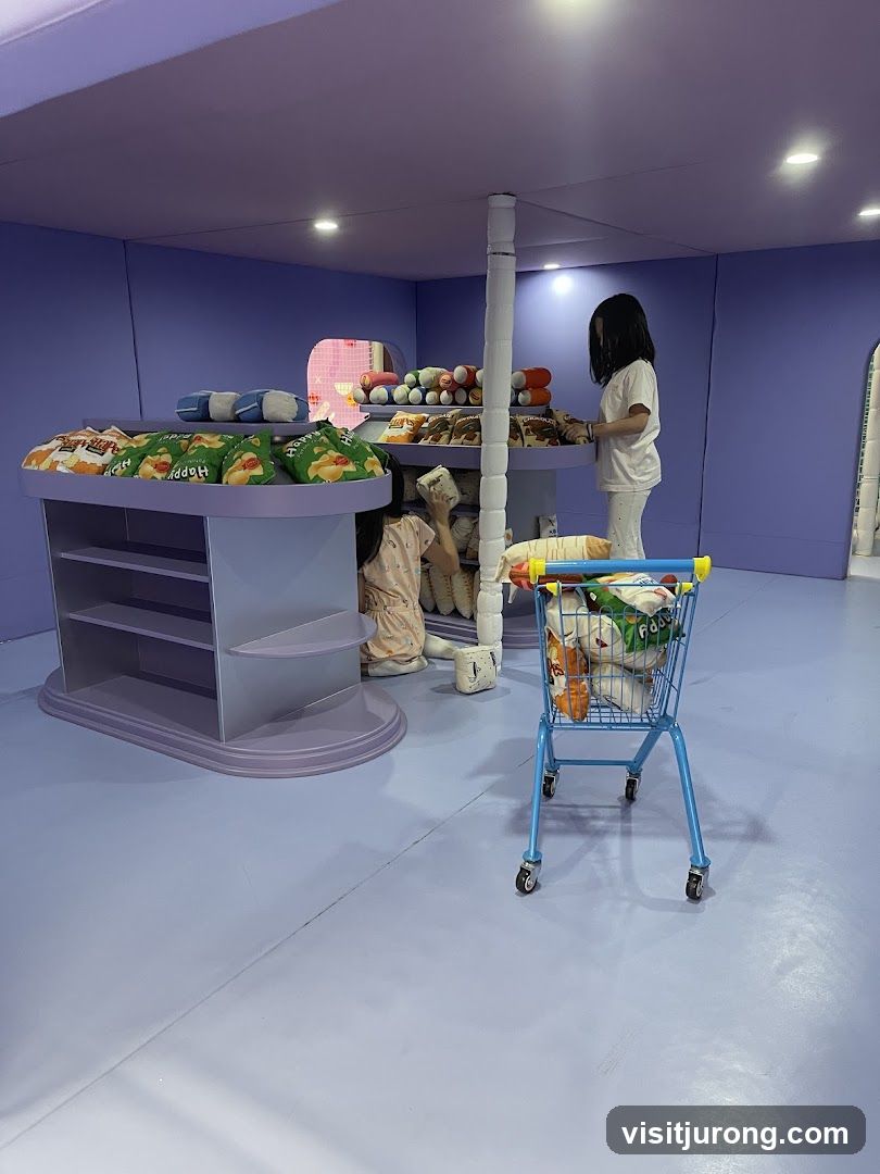 Children playing in a pretend grocery store