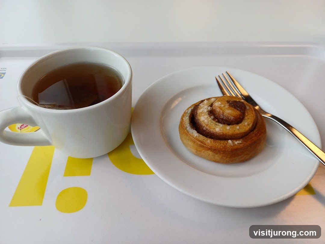 Cinnamon roll and tea