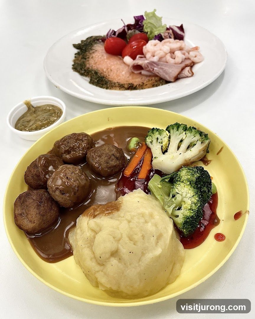 Meatballs with mashed potatoes and vegetables