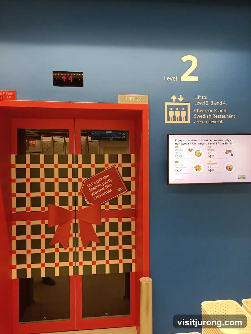 IKEA Elevator Area with Christmas Decoration and Menu Display