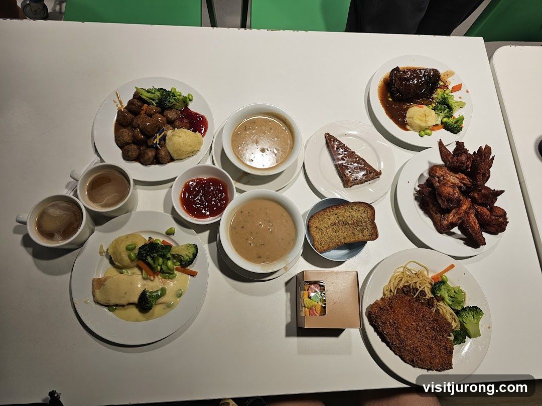 Table with various meals and drinks