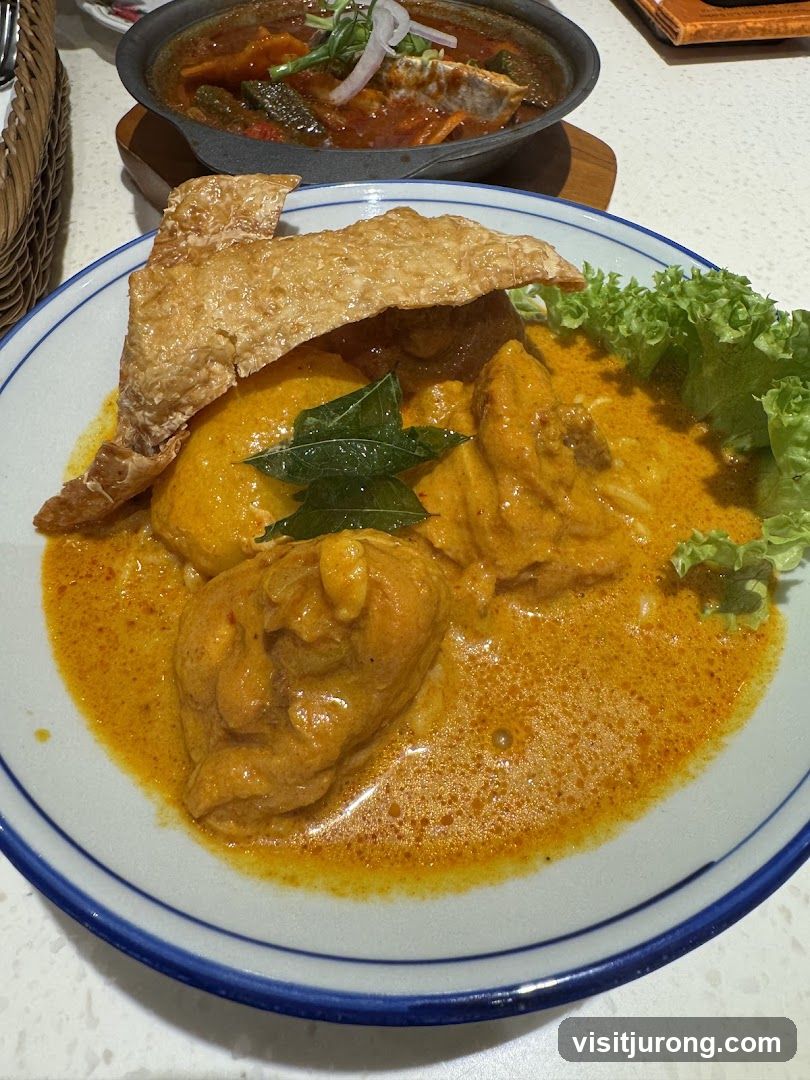 Curry Chicken with Crispy Skin and Vegetable Dish
