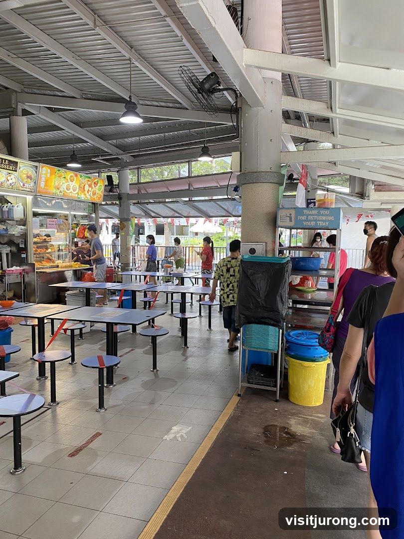 Food court with tables and people