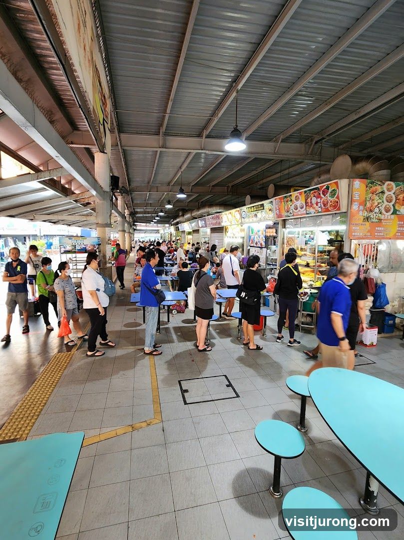 Busy Food Court with People Queuing