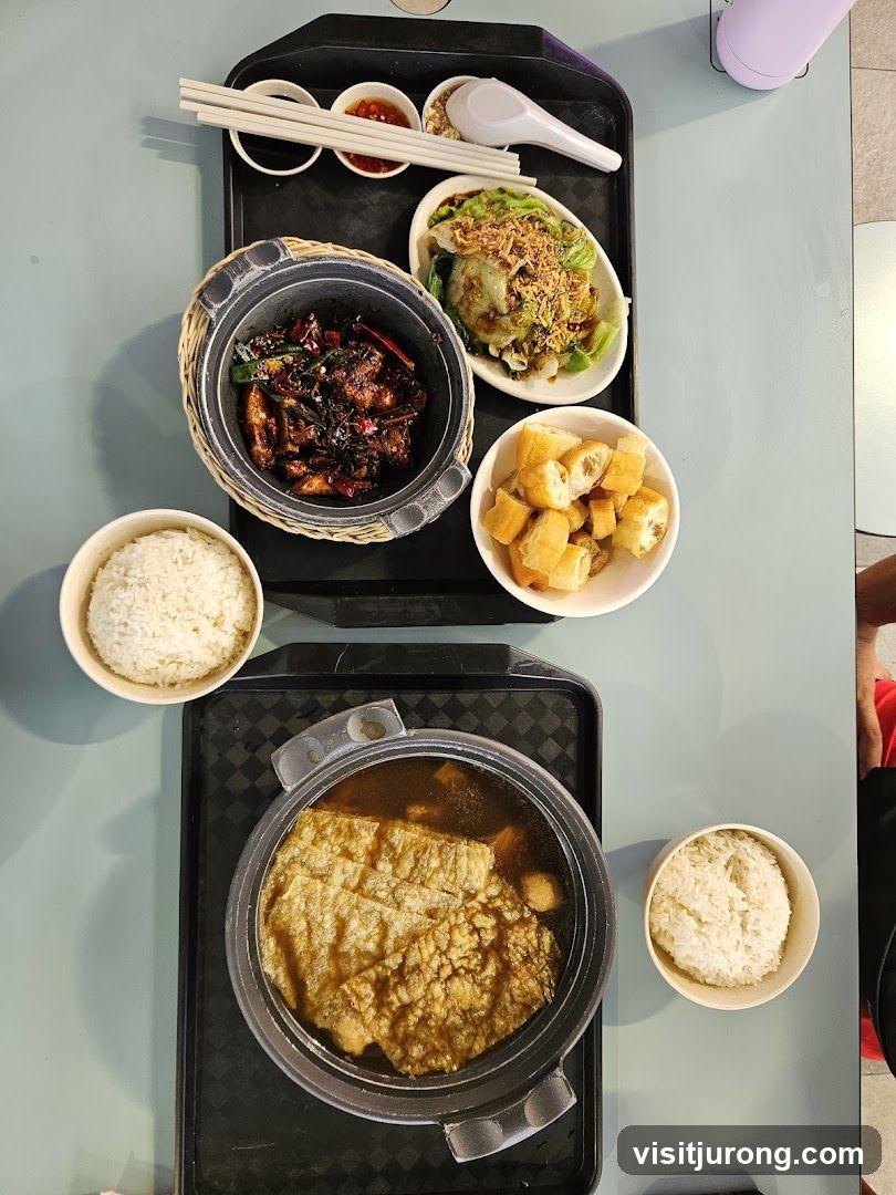 Food spread on trays