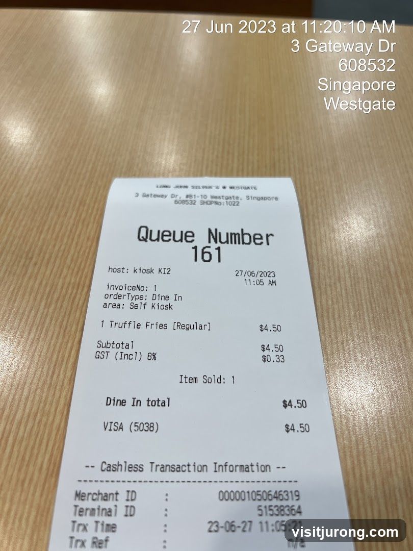 Receipt from Long John Silver's