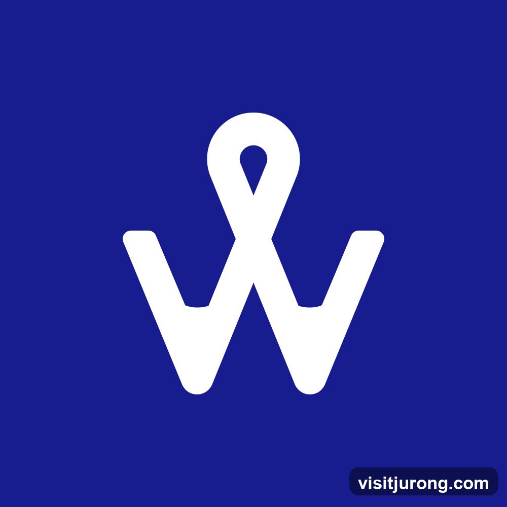 White logo on blue background