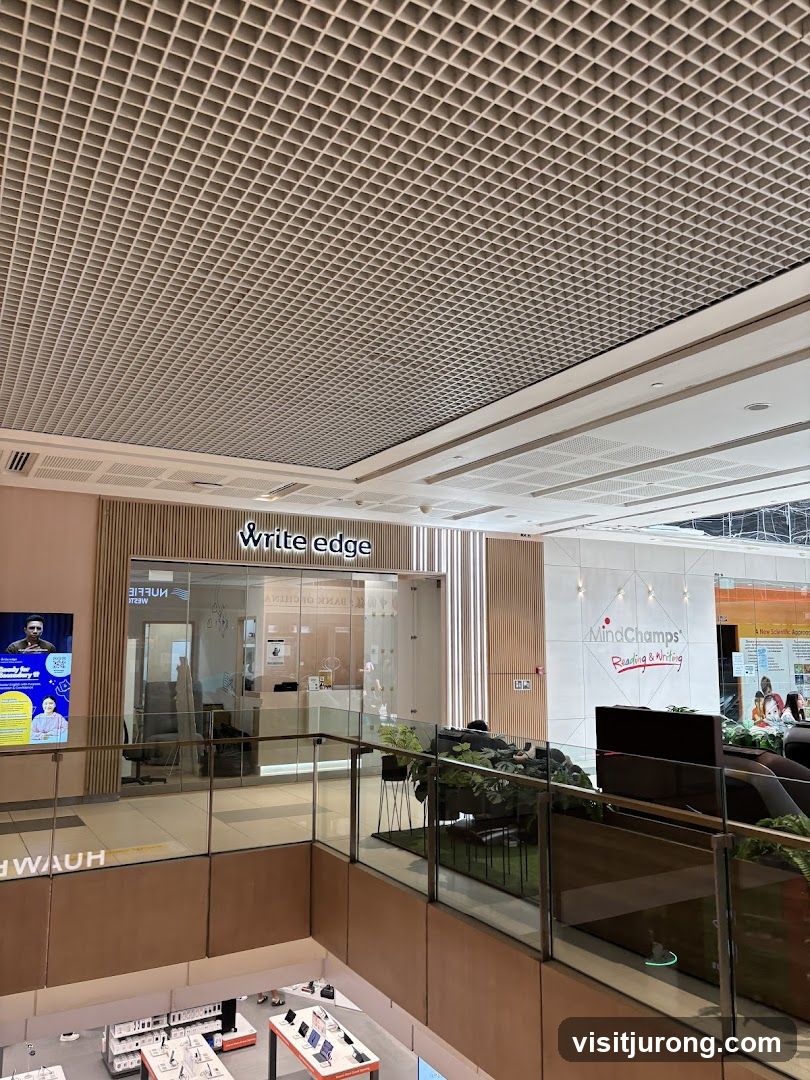 Interior view of a mall with shops
