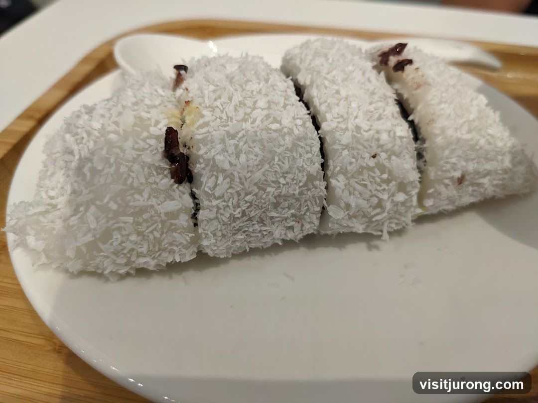 Coconut-dusted mochi with red bean filling