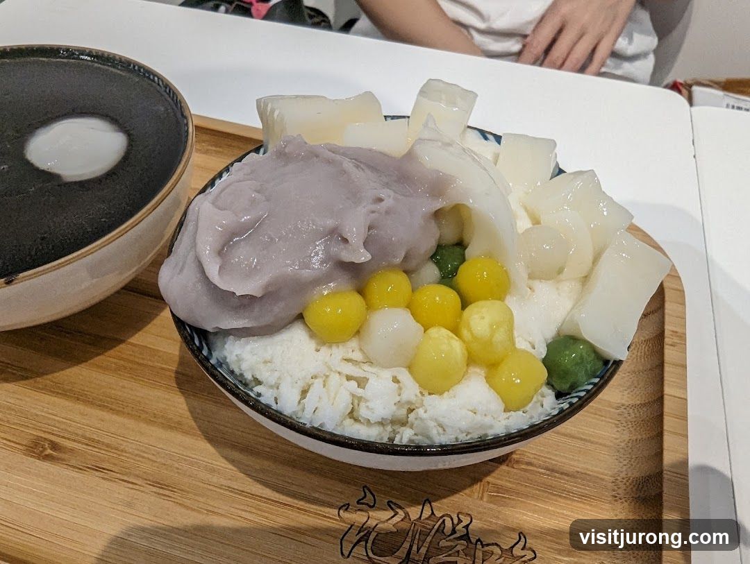 Shaved Ice Dessert with Taro Paste and Boba