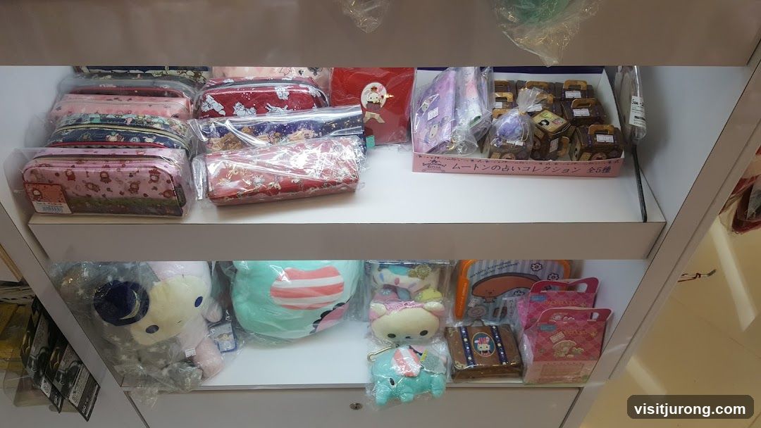 Cute stationery and plush toys on display