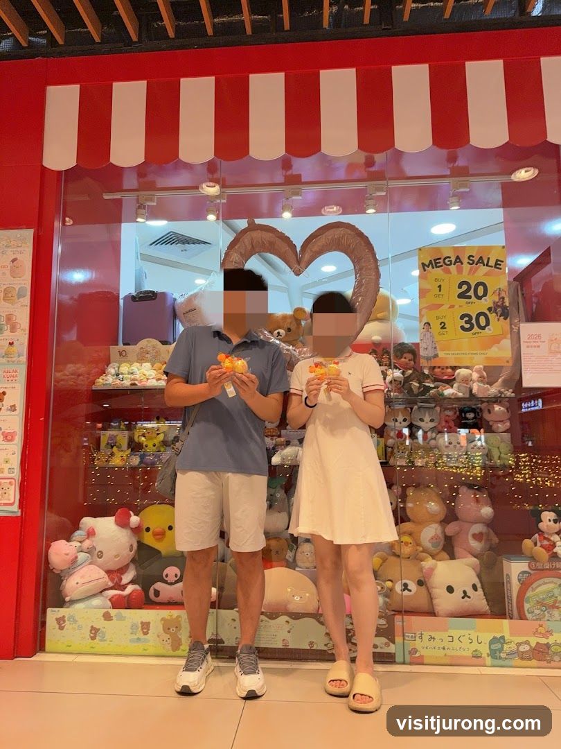 Couple in front of a toy store