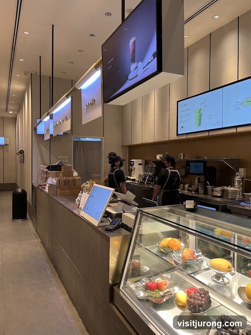 Cafe Counter with Digital Menu and Display Case
