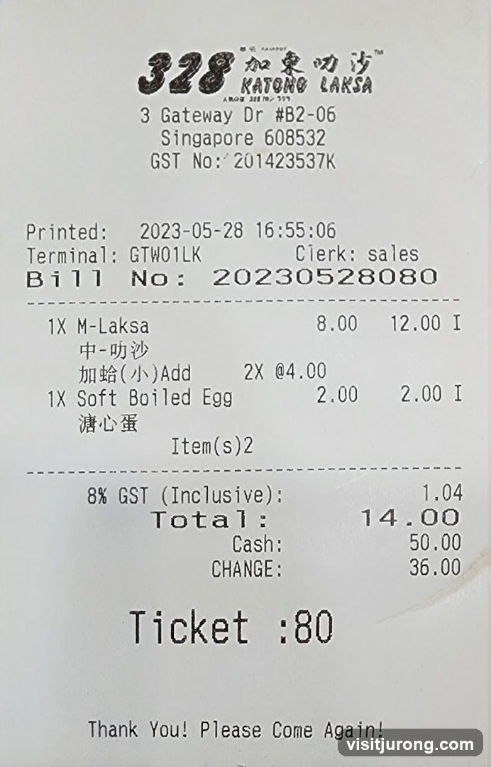 Receipt from 328 Katong Laksa