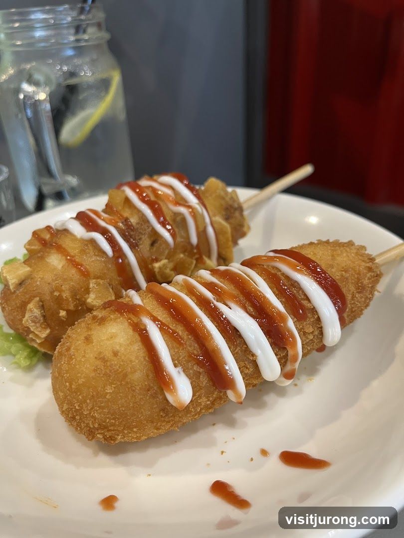 Corn Dogs with Ketchup and Mayonnaise
