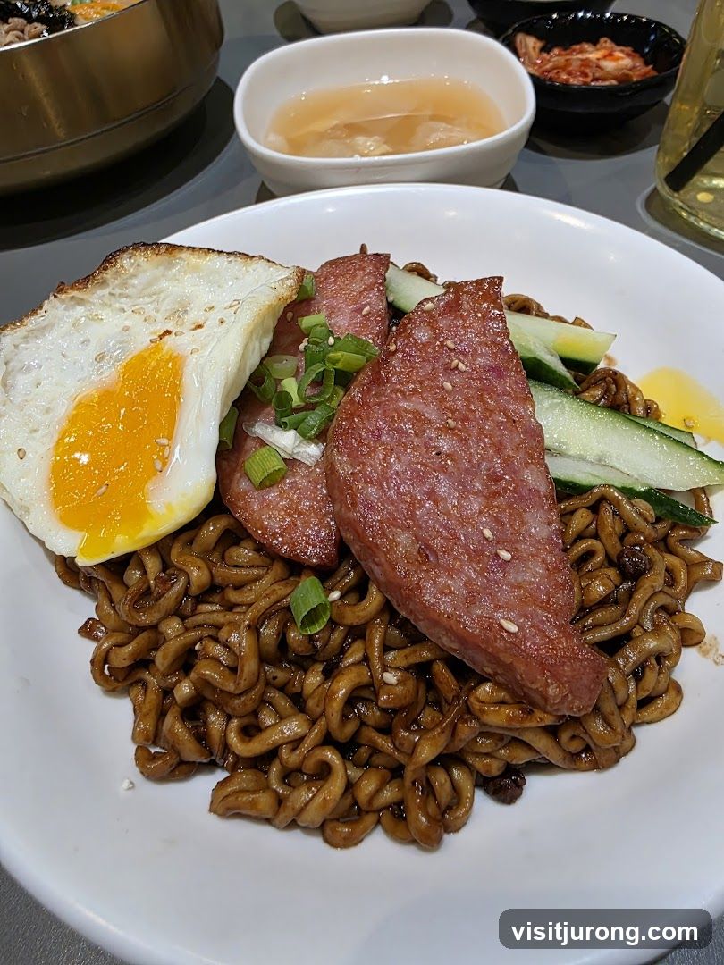 Jajangmyeon with Fried Egg and Spam