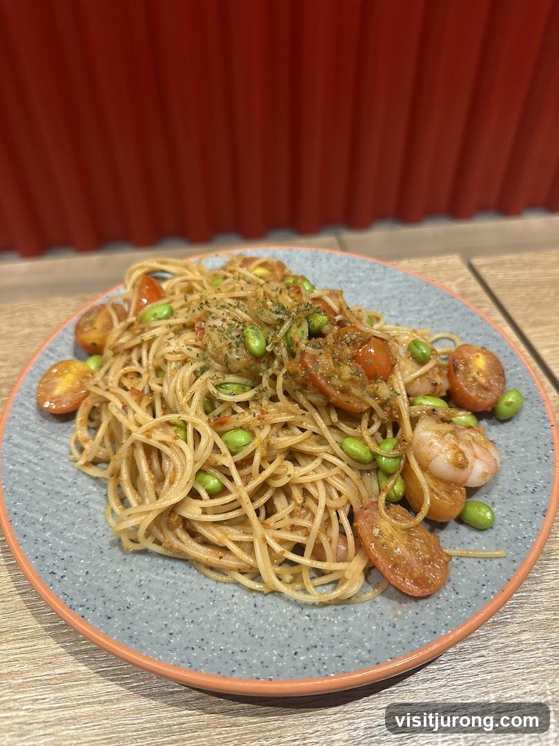 Spaghetti with Shrimp and Edamame