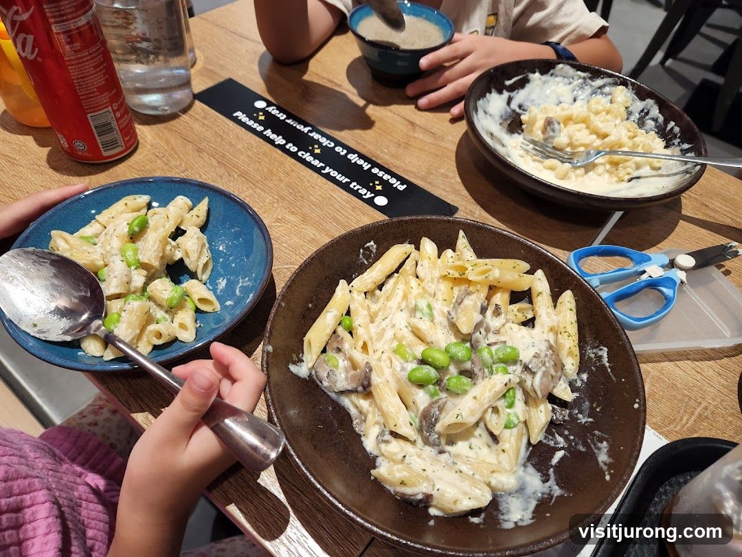 Pasta dishes on a table