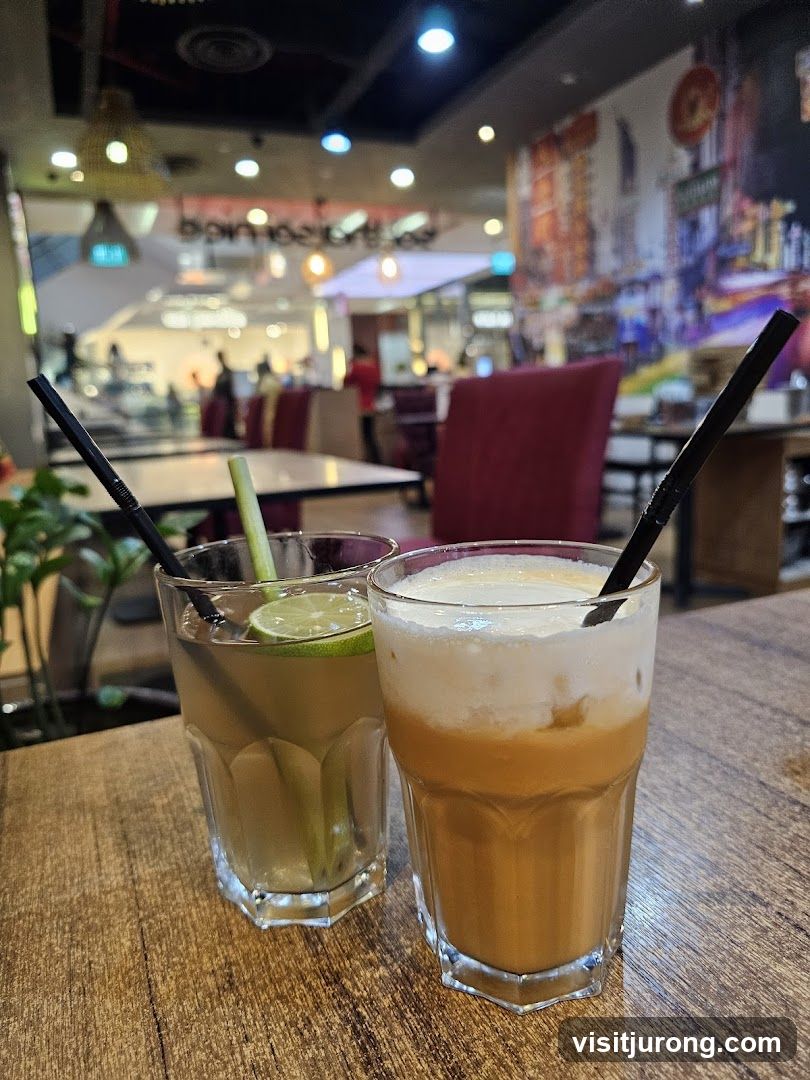 Two drinks on a wooden table