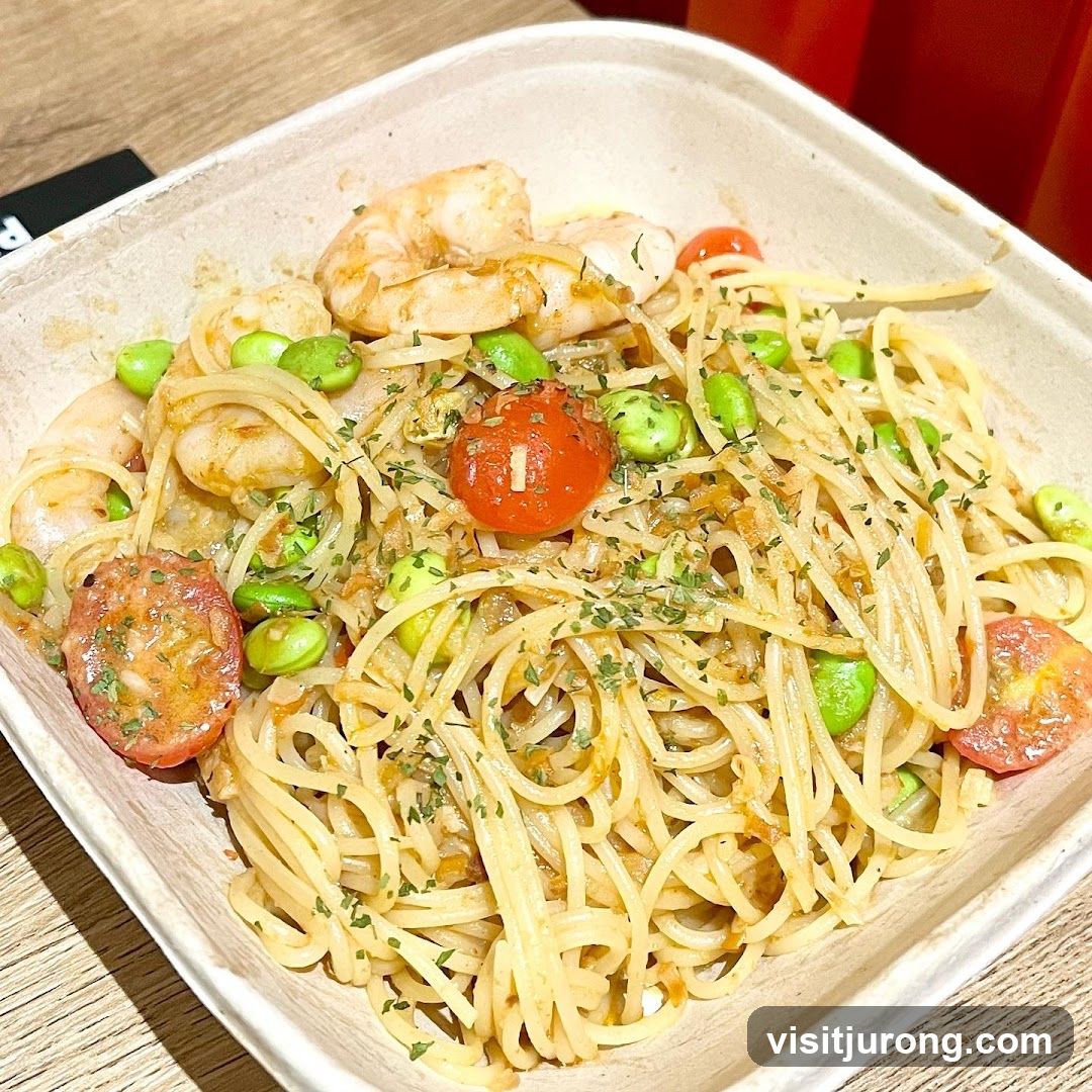 Shrimp Pasta with Edamame and Cherry Tomatoes