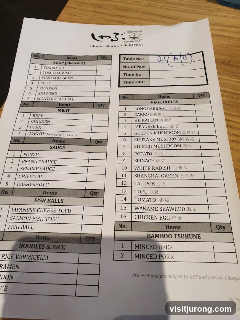 Shabu Sai Menu