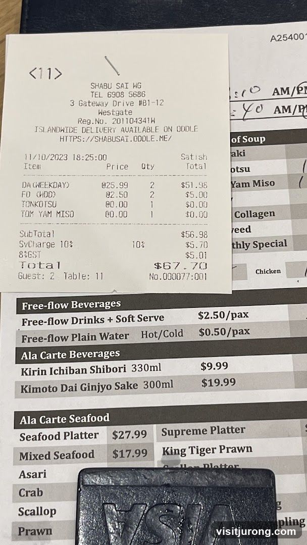 Shabu Sai Receipt and Menu