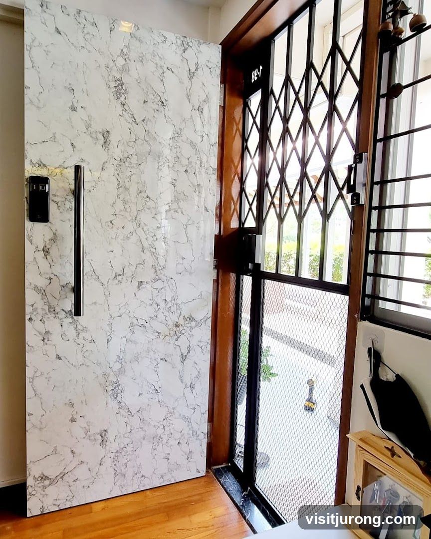 Marble-patterned door with security gate