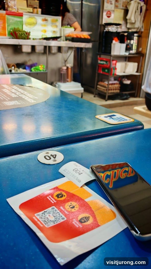 Table with QR code and receipt