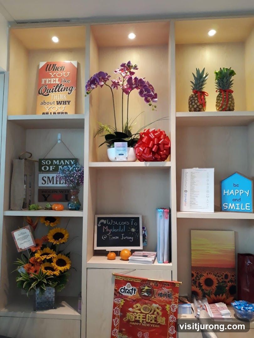 Display shelves with decorations