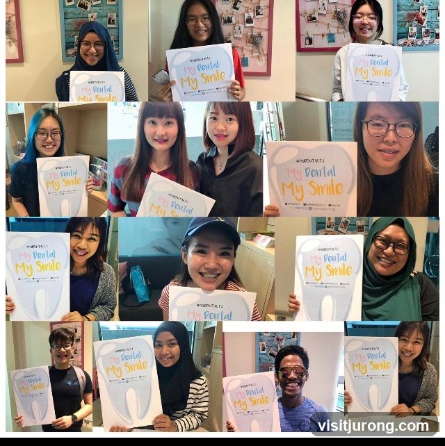 Collage of people holding dental-themed signs