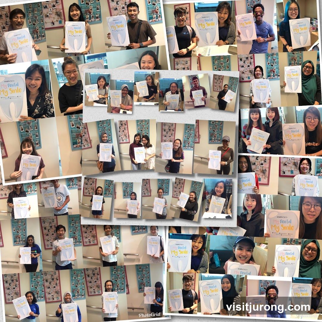 Collage of people holding dental-themed signs