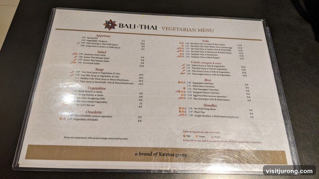 BALI THAI VEGETARIAN MENU