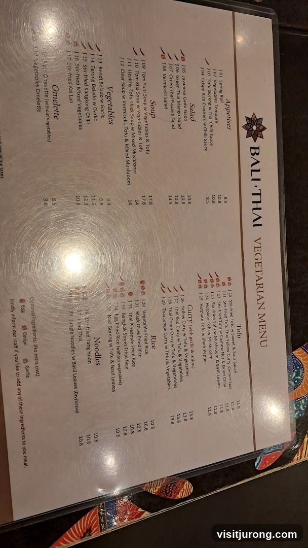 BALI THAI VEGETARIAN MENU