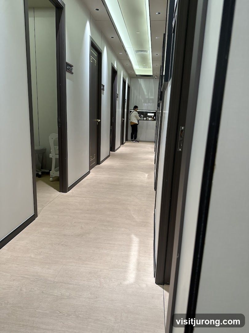 Hallway with Doors and Person
