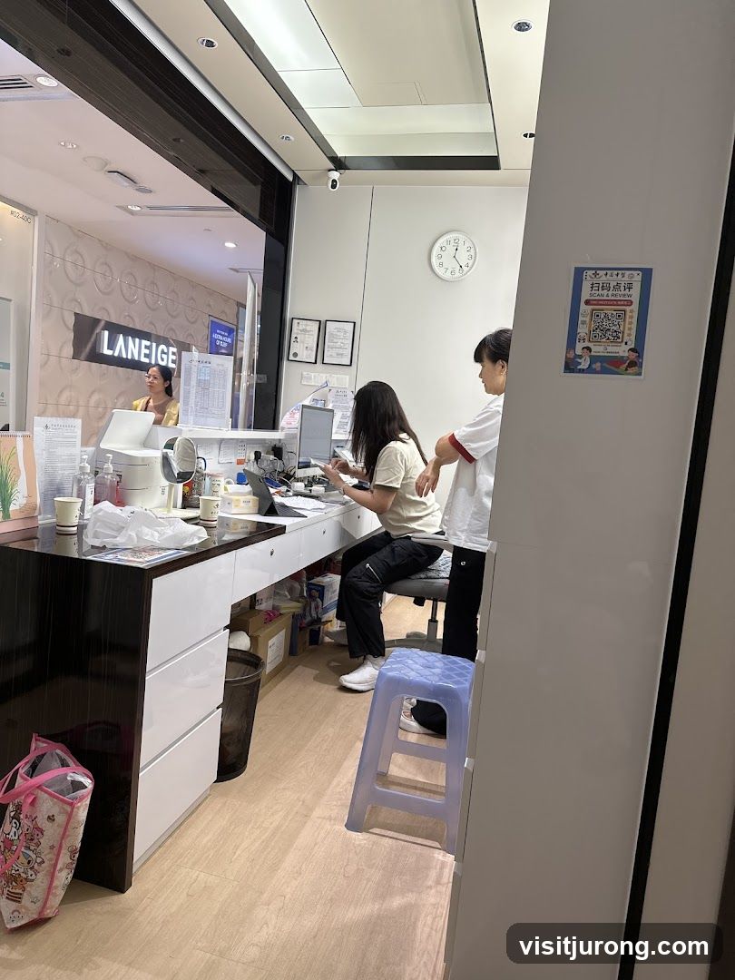 Cosmetics counter with staff