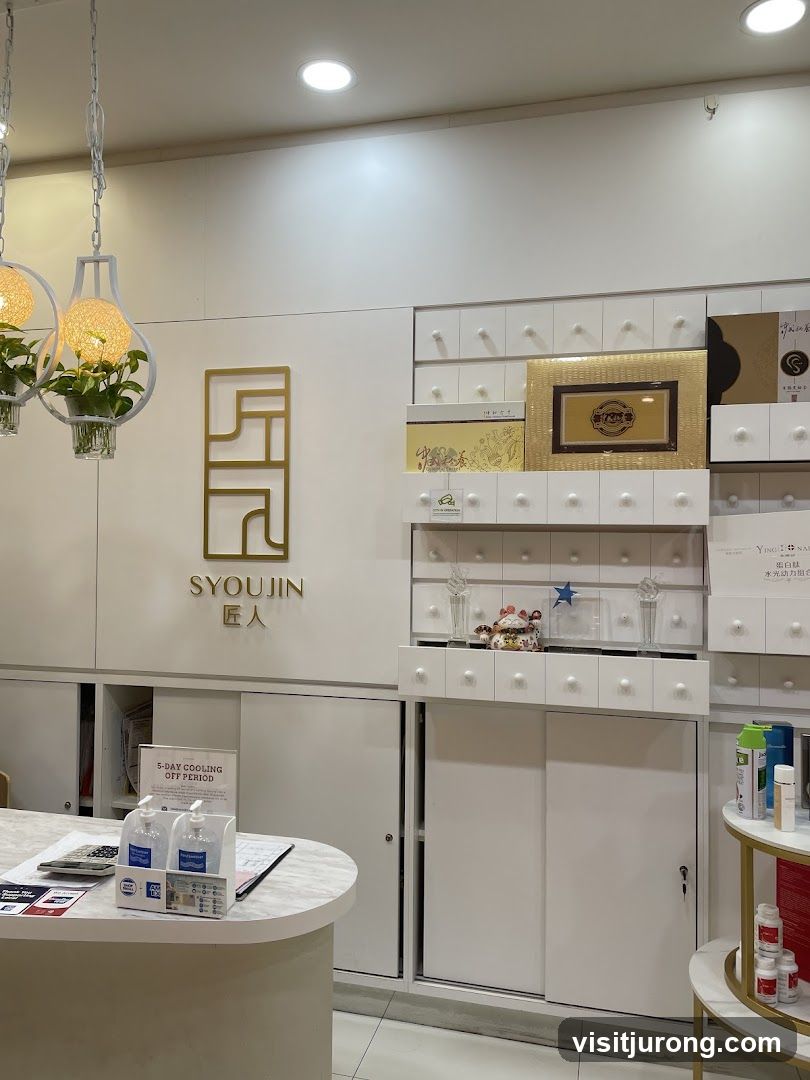 Interior of a store with products and signage