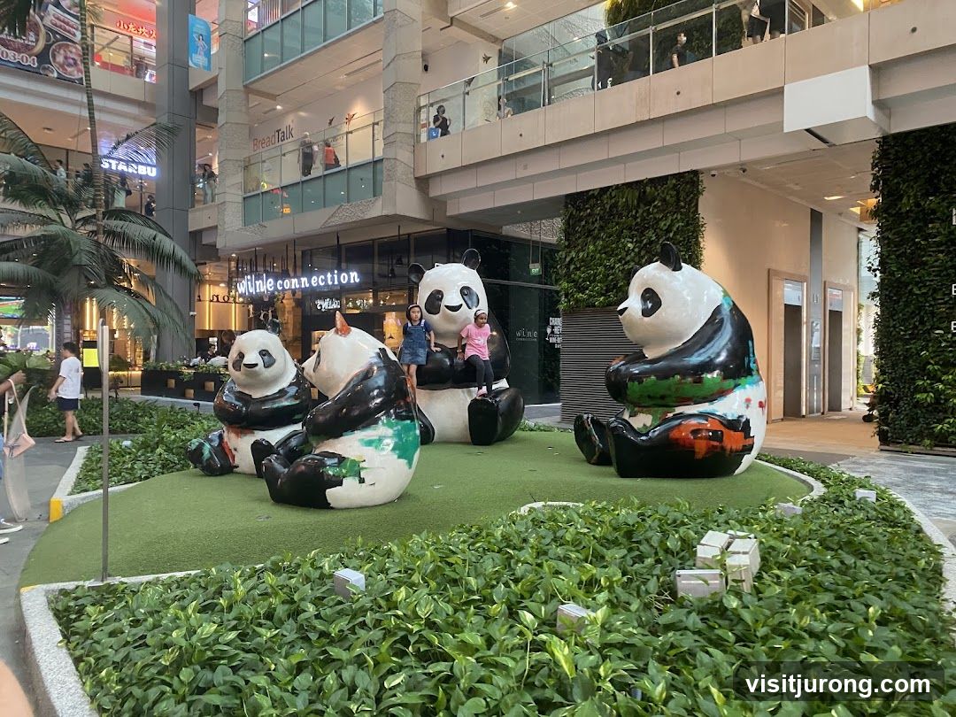 Panda Sculptures in Outdoor Mall